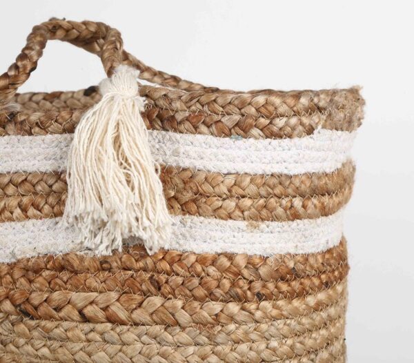 Jute Storage Basket with white stripes - Image 2