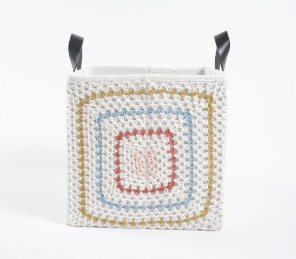 Crochet Square Cotton Foldable Storage Hamper - Image 2