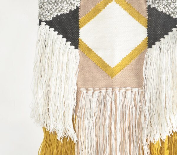 Handwoven & Diamond Tufted Layered Fringed Wall Hanging - Image 2