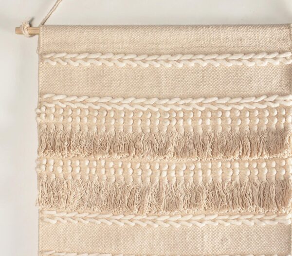 Handwoven Cotton & Wool Neutral Fringed Wall Hanging - Image 2